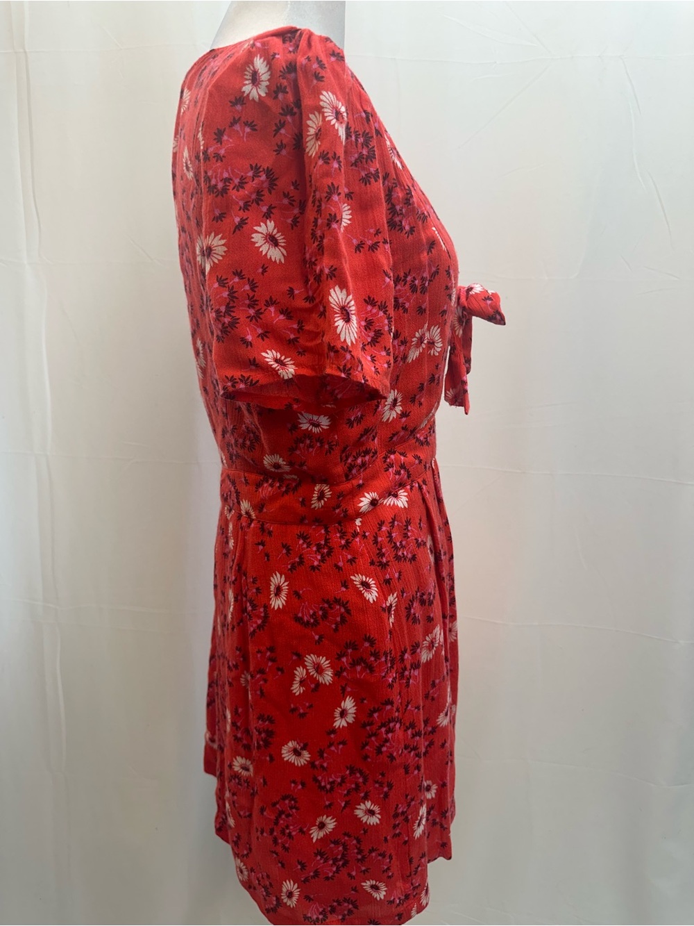 Free People Red Floral Tie-Front Romper Dress 6 - Picture 3 of 4